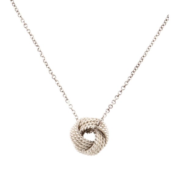 Tiffany & Co Twist Knot Somerset Mesh Ball Pendant Chain 925 Sterling Silver Nec - Picture 1 of 10